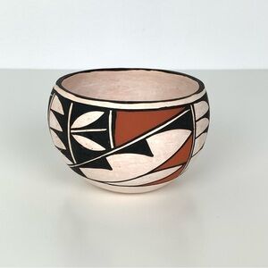 Acoma Pottery Bowl Vase Handpainted Geometric Signed C. G. New Mexico Vtg